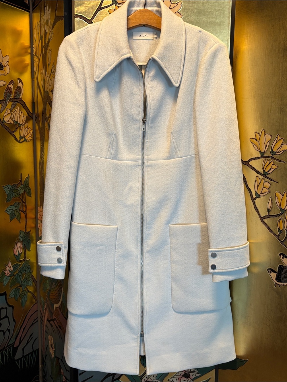 A.L.C. Cream Zip-Front Wool Blend Coat